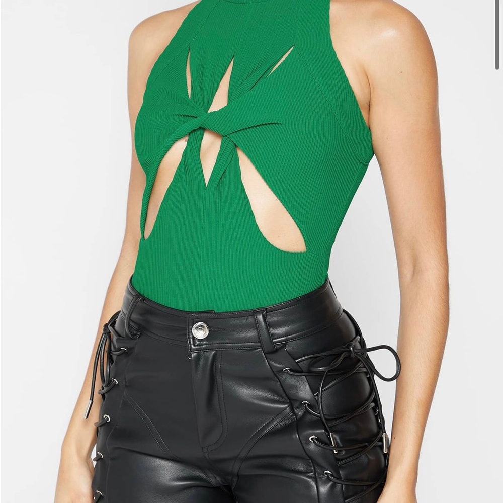 Maniere De Voir Twisted Ribbed High Neck Bodysuit